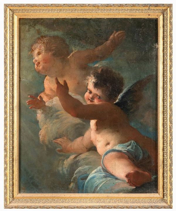 DIPINTO CHERUBINI IN VOLO DI PITTORE NAPOLETANO DEL SETTECENTO