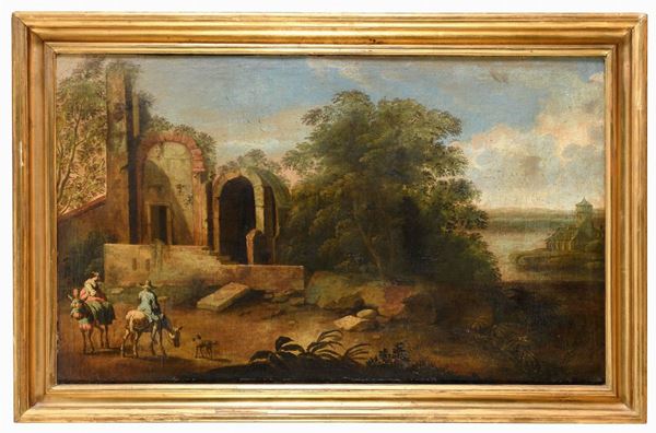 PAESAGGIO CON VIANDANTI ATTRIBUITO A DOMENICO GARGIULO