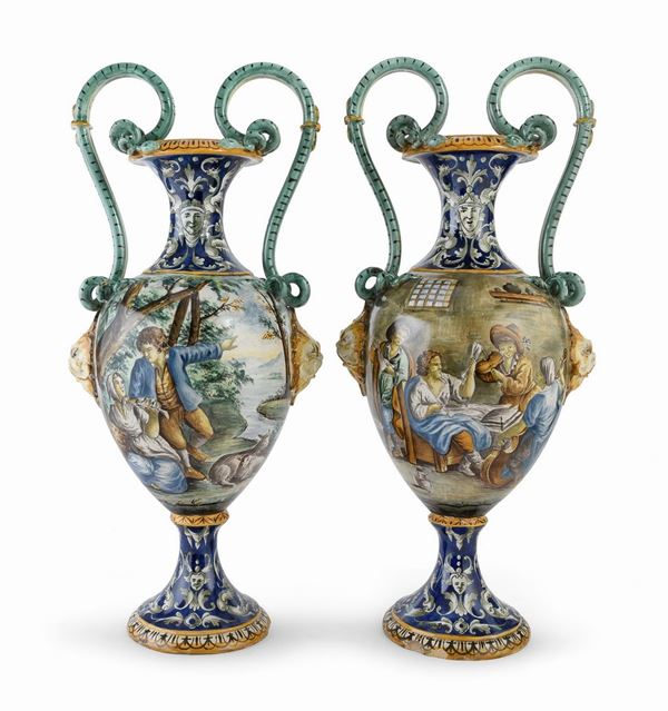 COPPIA DI VASI IN CERAMICA, NAPOLI GAETANO BATTAGLIA