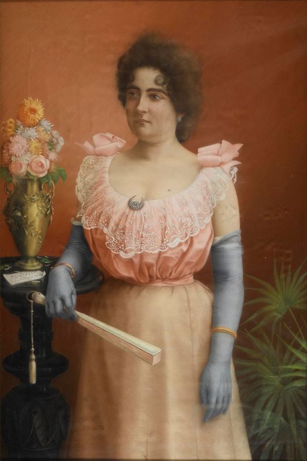 PASTELLO GIOVANE DONNA IN ROSA DI E. PERRAIN