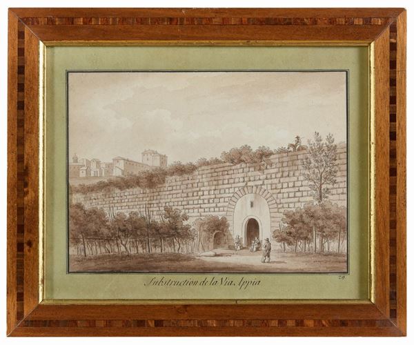 COPPIA DI ACQUERELLI APPIA E CASTEL GANDOLFO DI PITTORE FRANCESI