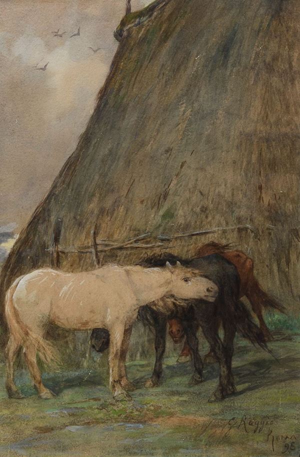 ACQUERELLO CAVALLI DI GIUSEPPE RAGGIO