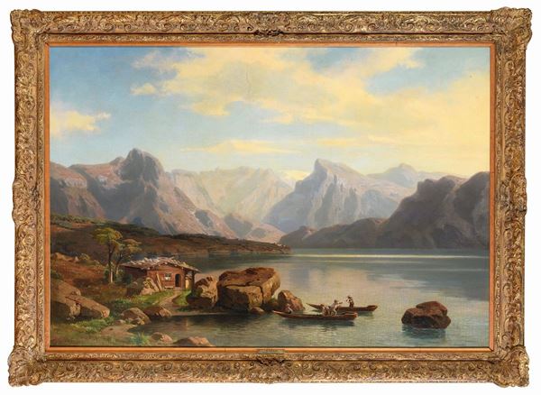 DIPINTO PAESAGGIO ALPINO DI FRIEDRICH WILHELM SCHREINER