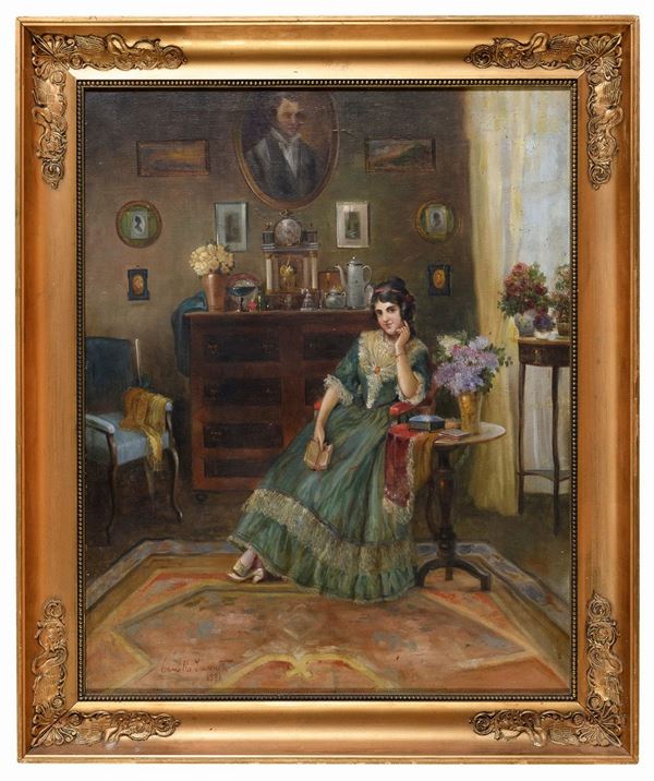 DIPINTO FANCIIULLA IN INTERNO DI CAMILLO INNOCENTI