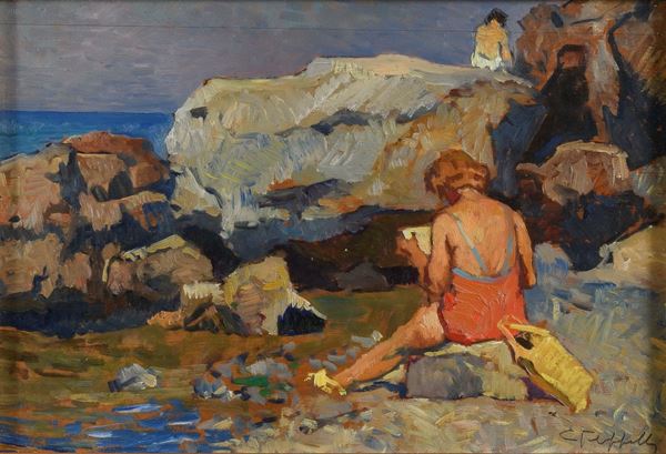 DIPINTO LIVORNESI SULLO SCOGLIO DI CAFIERO FILIPPELLI