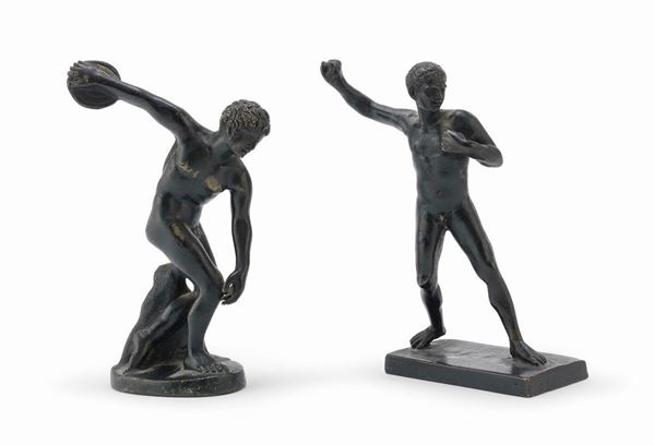 DUE SCULTURE IN BRONZO DISCOBOLO E ATLETA