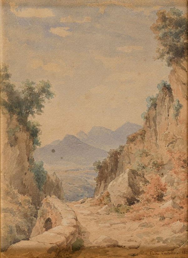ACQUERELLO PAESAGGIO DI CIVITA CASTELLANA