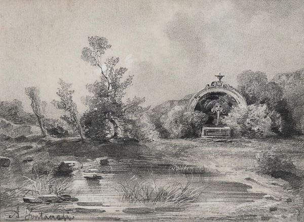 MATITA PAESAGGIO CON CAPPELLA DI ANTONIO FONTANESI