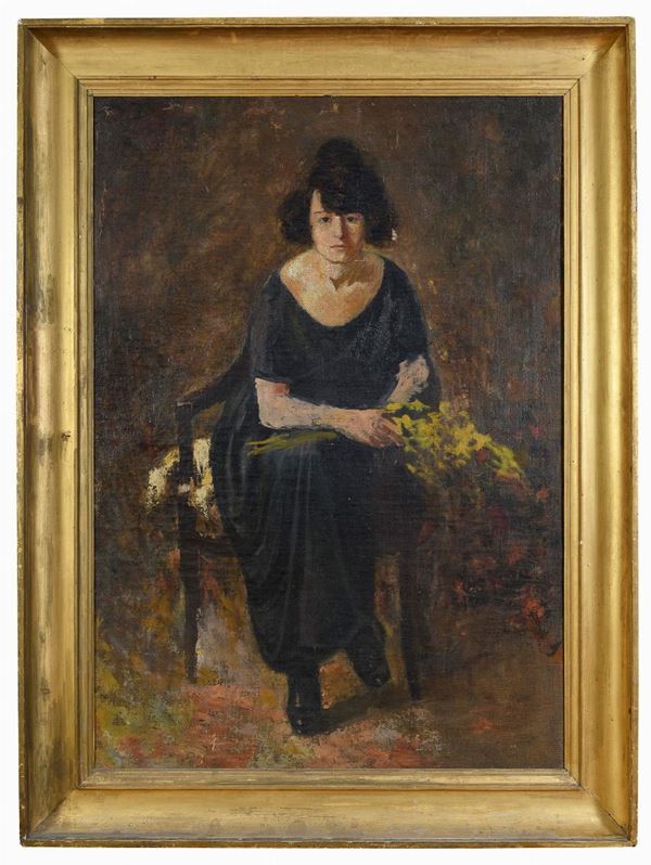 RITRATTO DI DONNA SEDUTA DI PITTORE IMPRESSIONISTA ITALIANO