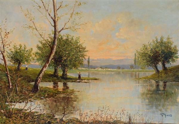 PAESAGGIO FLUVIALE CON CONTADINE F.TO G. SPOSITO