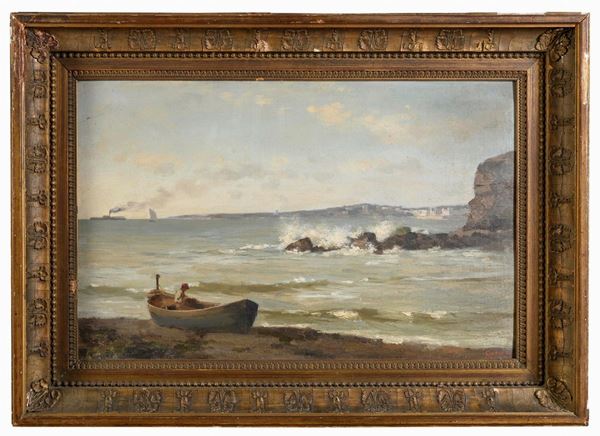 DIPINTO COSTIERA CON PESCATORE DI FEDERICO QUERCIA