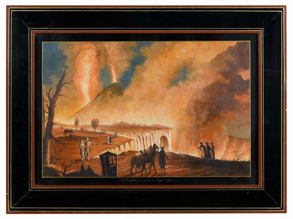 GOUACHE IL VESUVIO IN ERUZIONE, NAPOLI 1812