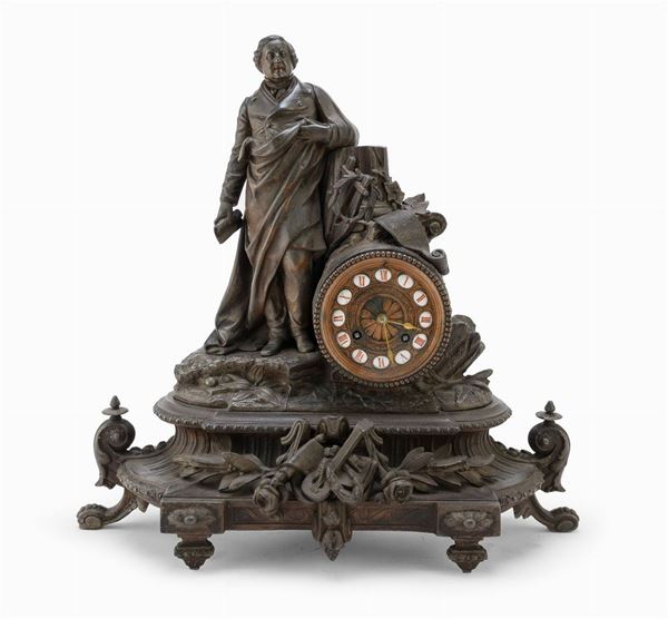 OROLOGIO DA TAVOLO IN METALLO CON FIGURA DI ROSSINI
