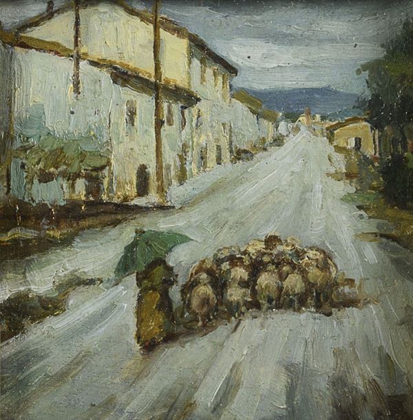 DIPINTO GREGGE IN PAESE