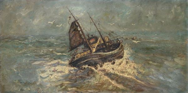 DIPINTO BARCA F.TO H. W. MESDAG