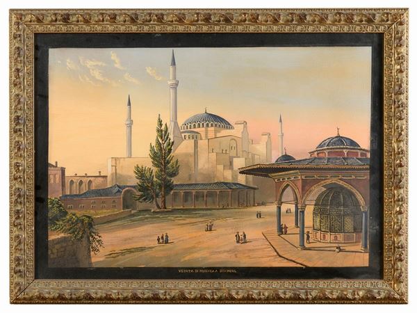 GOUACHE VEDUTA DI MOSCHEA A ISTAMBUL