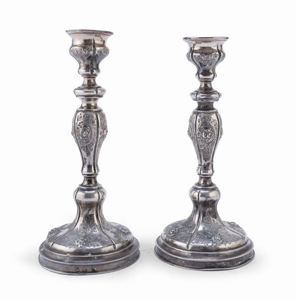 COPPIA DI CANDELIERI IN ARGENTO, TORINO 1824/1872