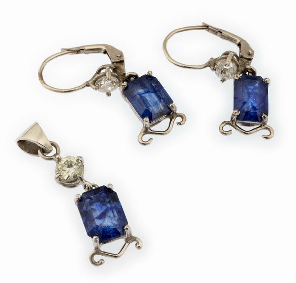 COPPIA DI ORECCHINI E CIONDOLO CON TANZANITE E BRILLANTI