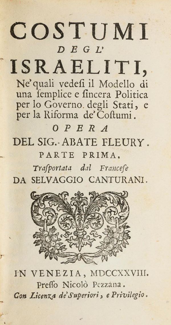 VOLUMETO COSTUMI ISRAELITI E CRISTIANI ABATE FLEURY
