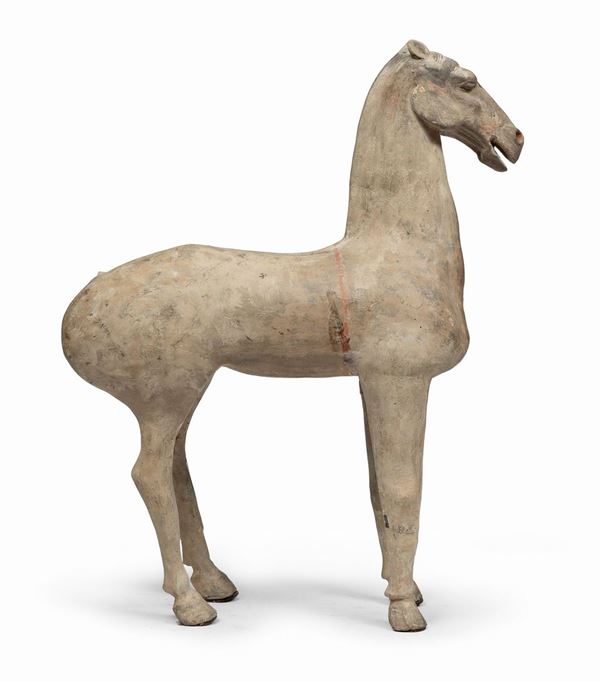 SCULTURA IN TERRACOTTA DIPINTA IN POLICROMIA, CINA, DINASTIA HAN (202AC-220DC)