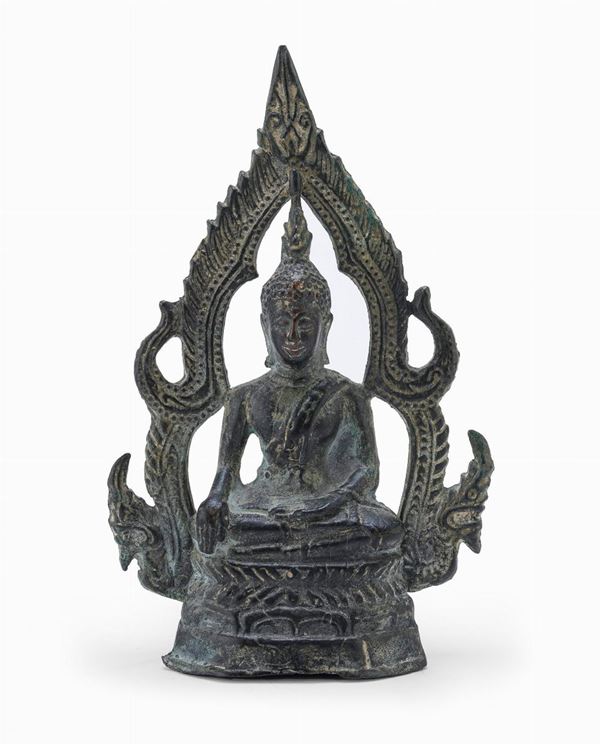 SCULTURA IN BRONZO A PATINA VERDE, TAILANDIA,  XX SECOLO