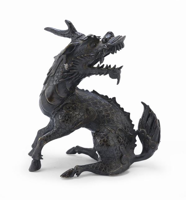 SCULTURA DI QILIN IN BRONZO, CINA INIZIO XX SECOLO