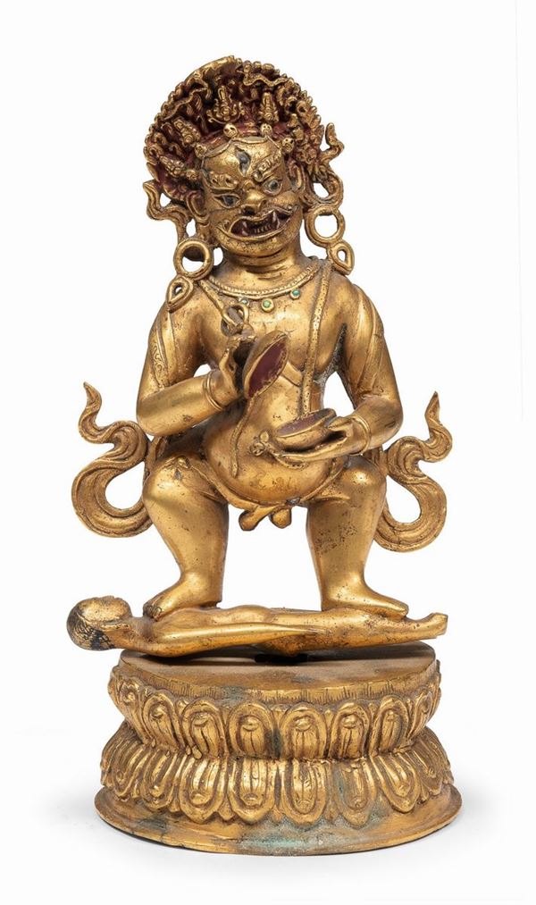BELLA SCULTURA IN BRONZO DORATO, TIBET XX SECOLO