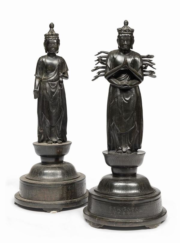 COPPIA DI SCULTURE IN BRONZO, GIAPPONE DATATE 1709
