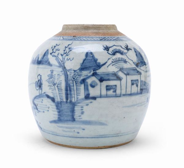 GIARA IN PORCELLANA BIANCO E BLU, CINA XIX SECOLO