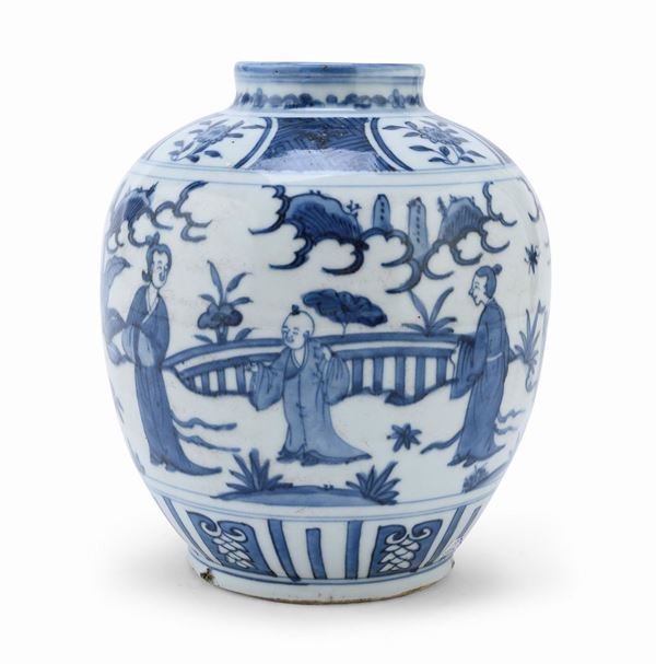 GIARA IN PORCELLANA BIANCO E BLU, CINA FINE XIX, INIIZO XX SECOLO