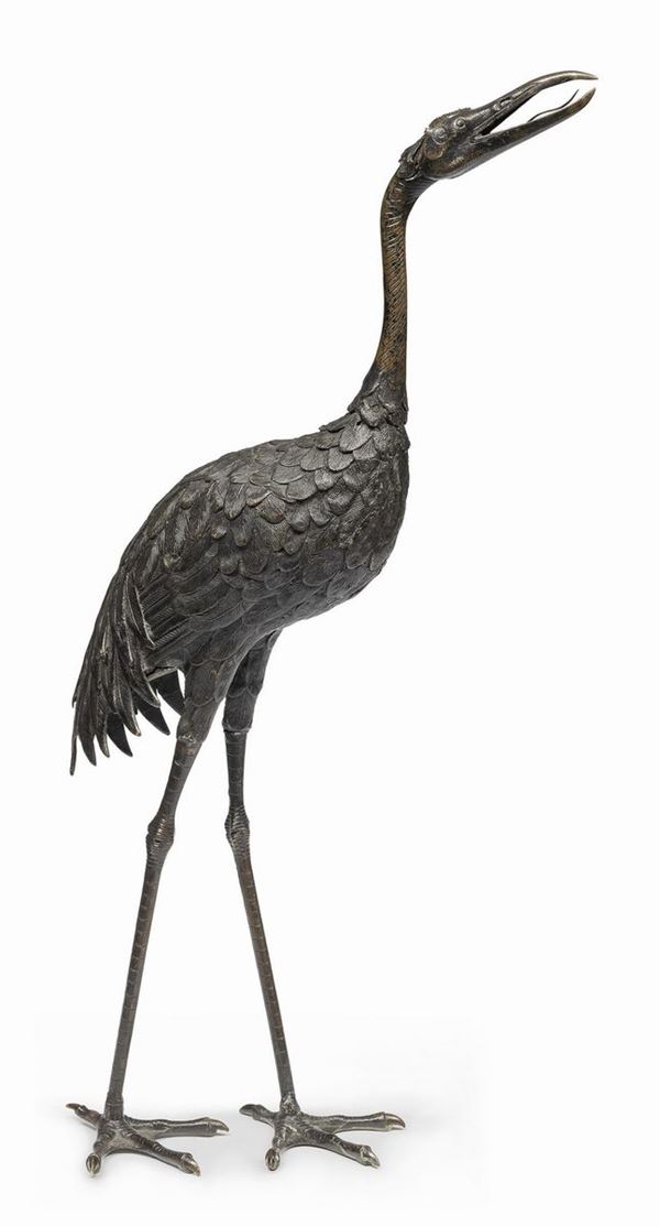 SCULTURA DI GRU IN BRONZO, GIAPPONE INIZIO XX SECOLO
