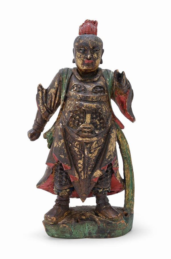 SCULTURA IN LEGNO DI LOKAPALA, CINA XX SECOLO