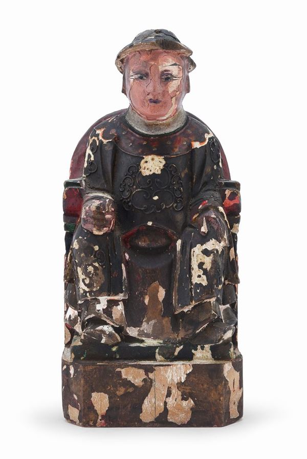SCULTURA IN LEGNO DIPINTO, CINA XX SECOLO