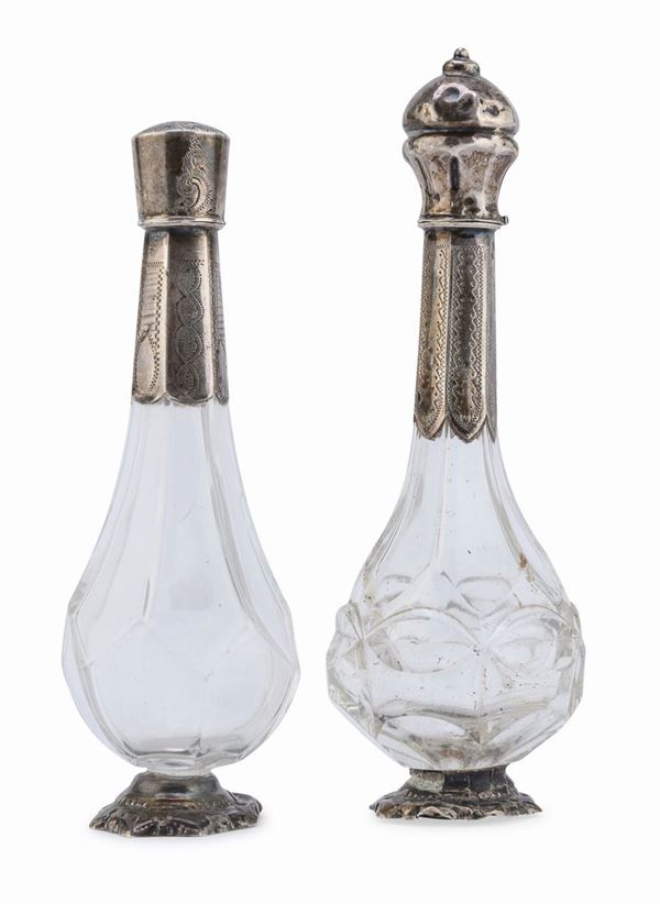 COPPIA DI PORTA PROFUMO IN VETRO E ARGENTO