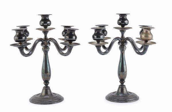 COPPIA DI CANDELABRI IN ARGENTO, PUNZONE PADOVA