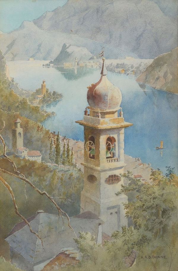 ACQIERELLO LAGO DI COMO DI HENRY RICHARD BEADON DONNE