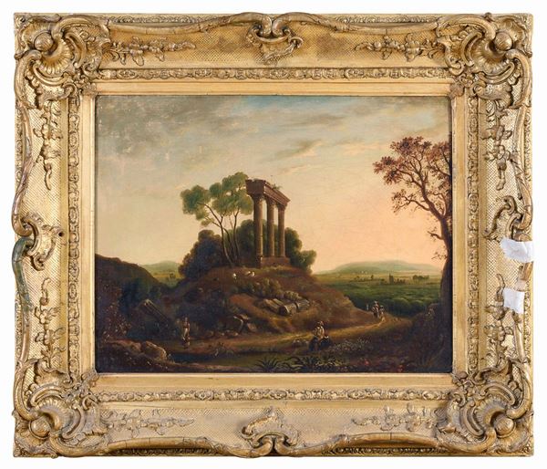 PAESAGGIO CON TEMPIO GRECO DI PITTORE INGLESE