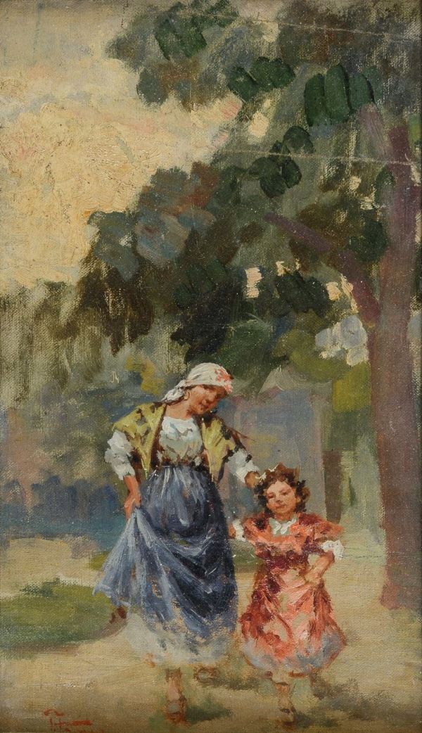 DIPINTO CONTADINE IN PAESAGGIO