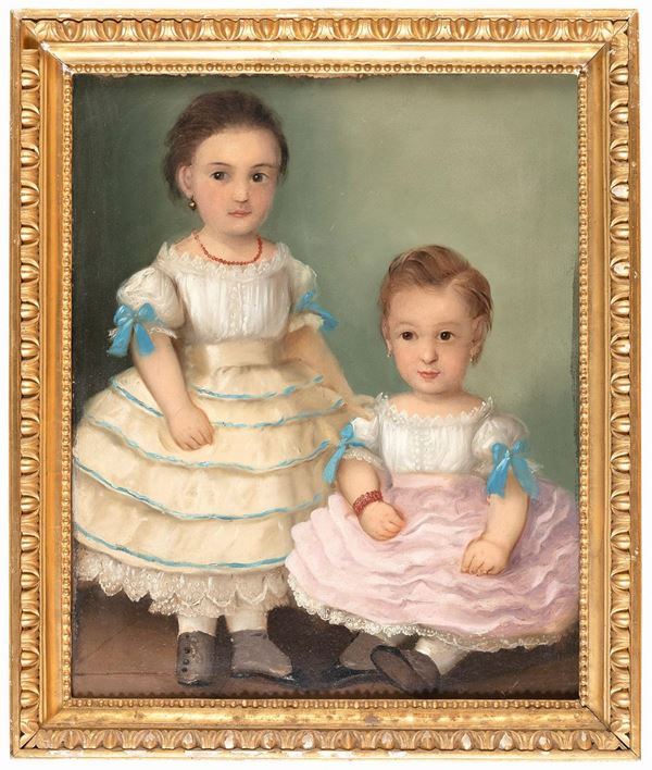 DIPINTO RITRATTO DI DUE BAMBINE