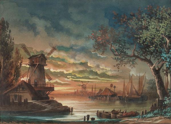 PAESAGGIO CON MULINO F.TO B. VON VANS
