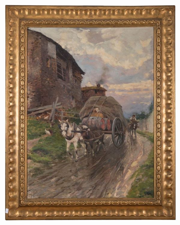DIPINTO CARRO IN MONTAGNA DI FILIBERTO PETITI