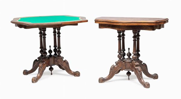 COPPIA DI TAVOLINI DA GIOCO EDOARDIANI