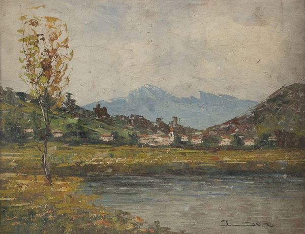 DIPINTO PAESAGGIO LACUSTRE MONTANO