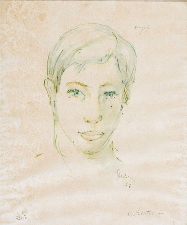 LITOGRAFIA VOLTO DI GIUSEPPE BERTOLINI