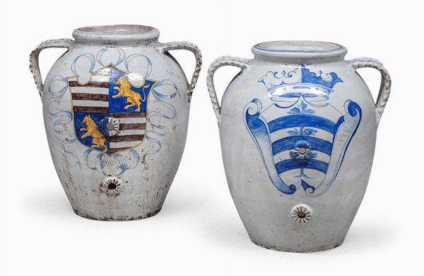 COPPIA DI GRANDI ORCI IN MAIOLICA