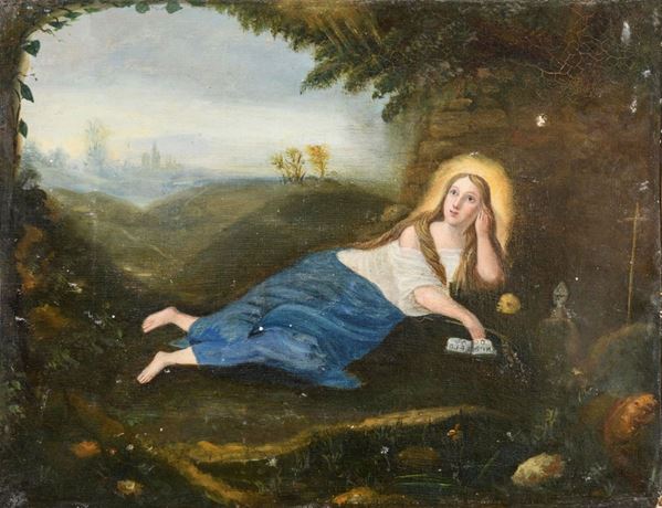 DIPINTO PAESAGGIO CON MARIA MADDALENA
