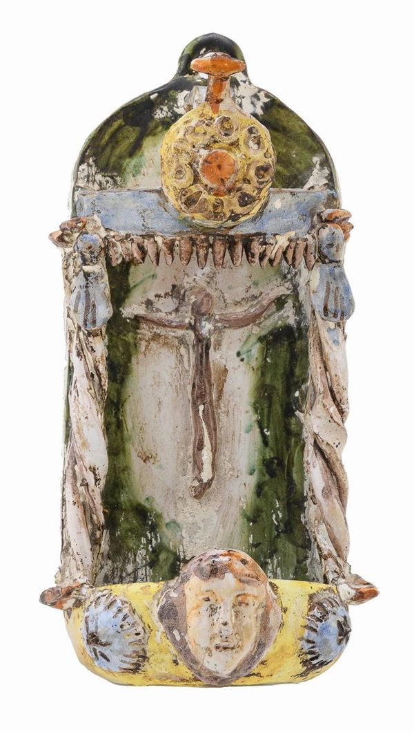 PICCOLA ACQUASANTIERA IN MAIOLICA, NAPOLI