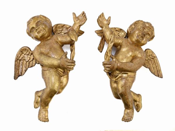 COPPIA DI CHERUBINI IN LEGNO DORATO