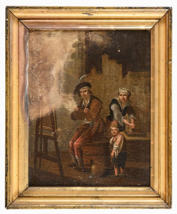 DIPINTO INTERNO FAMILIARE DI SCUOLA FRANCESE