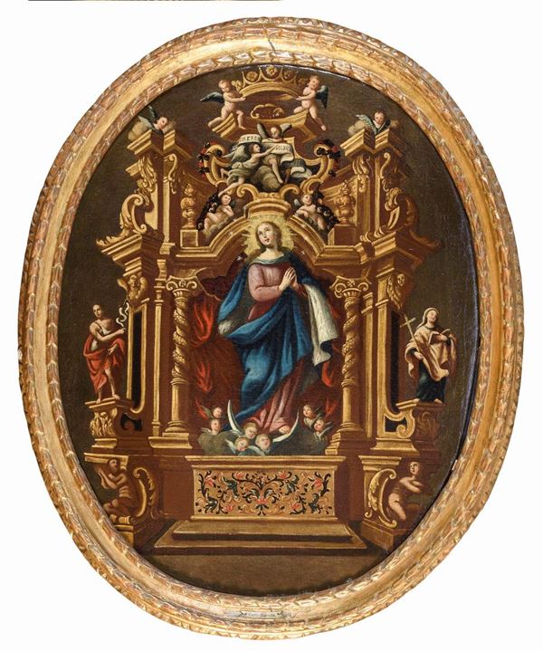 DIPINTO ALTARE MAGGIORE CON IMMACOLATA DI SCUOLA SICILIANA